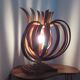 Large Scandinavian arched wooden lamp 60s 70s