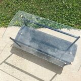 Table basse à 2 plateaux , verre et métal , des années 50'