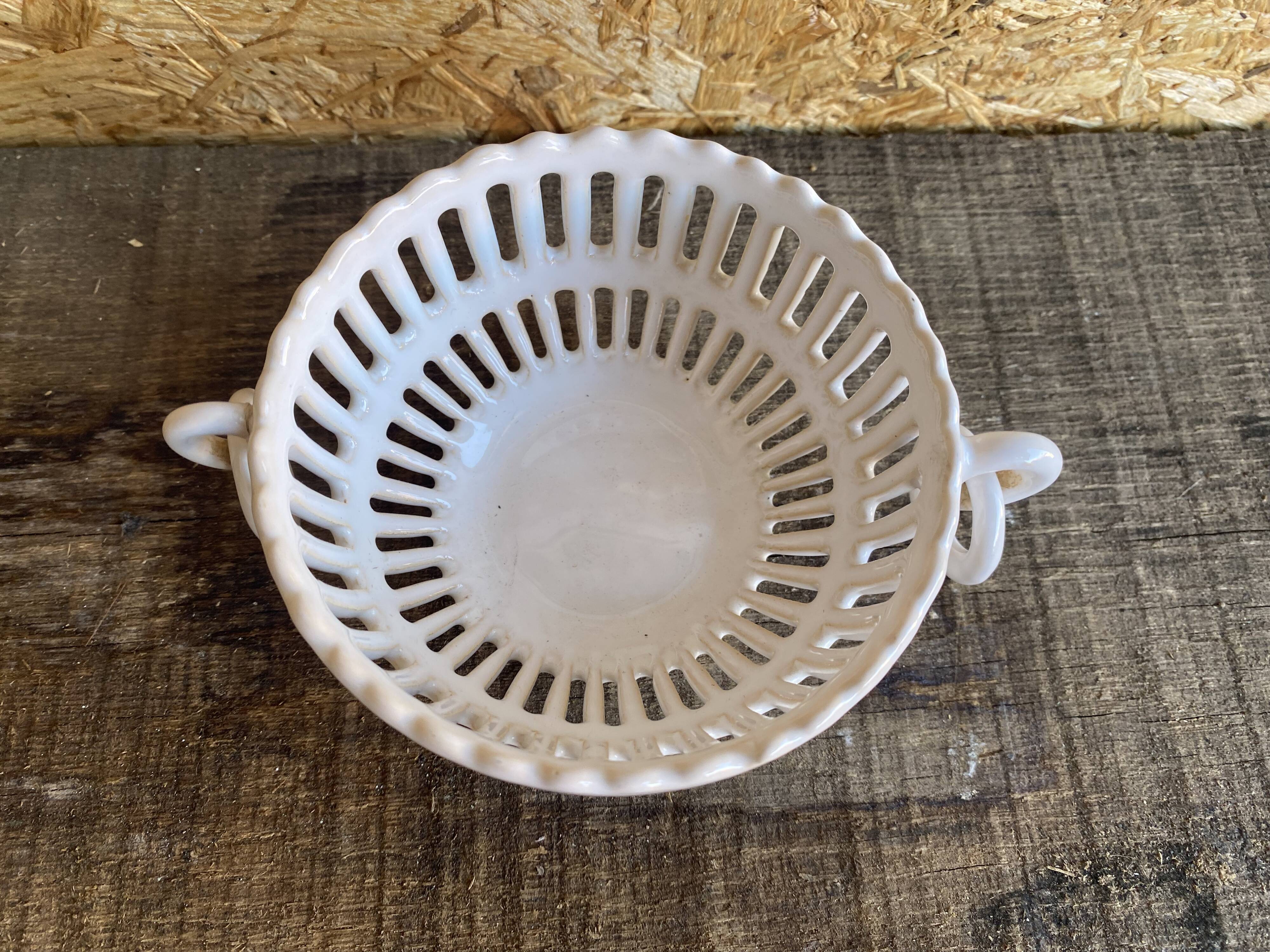 Empire malicorne white openwork ceramic pocket bowl vintage #d