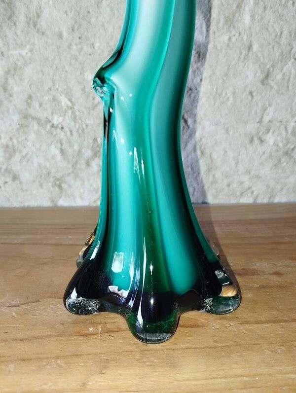 Vase Murano – Verre soufflé sommerso – Jaune et vert – Années 60–70 –