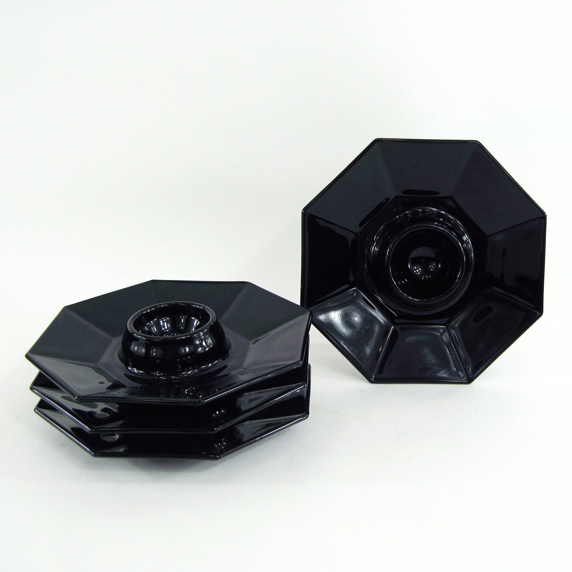 4 egg cups in opal and black tempered glass - Octime Arcoroc Luminarc France - vintage 80s