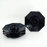 4 egg cups in opal and black tempered glass - Octime Arcoroc Luminarc France - vintage 80s