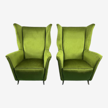 Rare mid-century italian green velvet isa armchairs  50s
