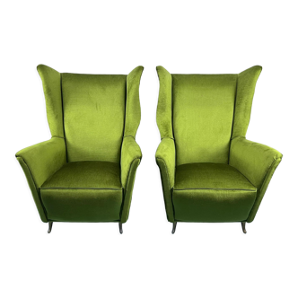 Rare mid-century italian green velvet isa armchairs  50s