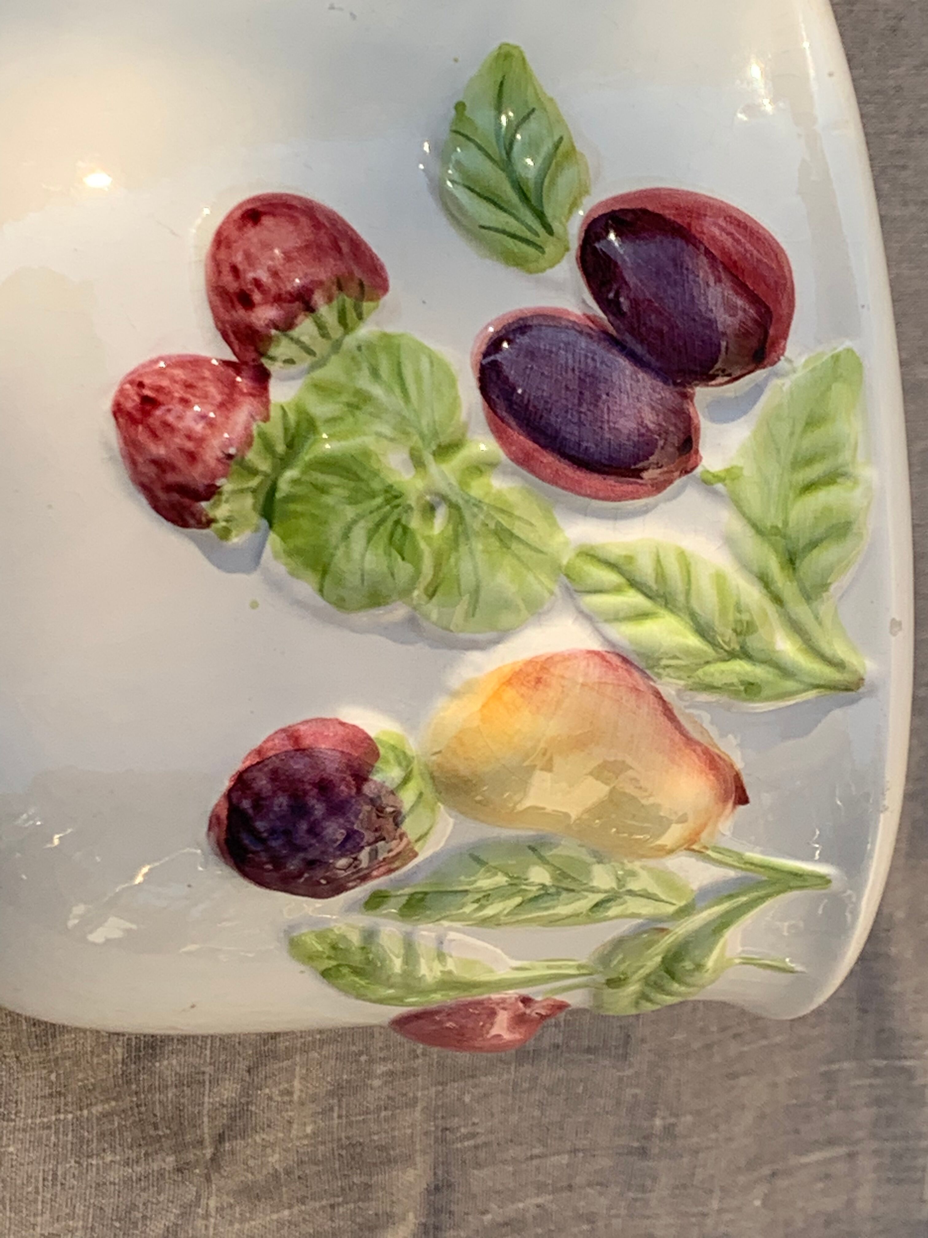 Cache pot glazed ceramic slip vintage fruits