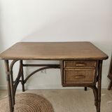 Rattan desk and vintage canning