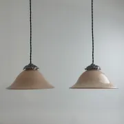 PAIR OF VINTAGE PINK OPALINE CONICAL SUSPENSIONS