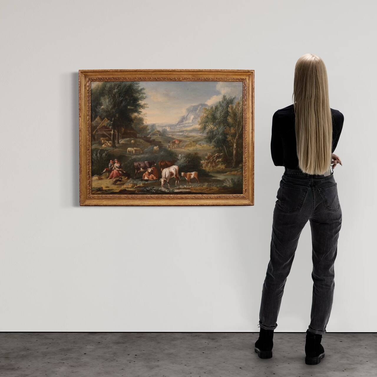 Refined 18th century bucolic landscape painting