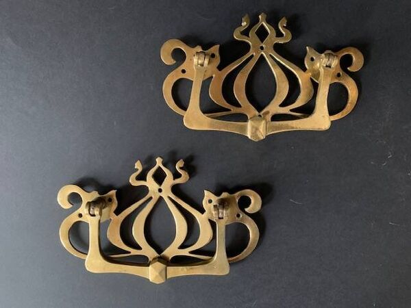 Grandes poignées de portail Art Nouveau en laiton doré/Poignées arabesque