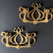 Large Art Nouveau gate handles in gilded brass/Arabesque handles