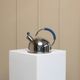 Polished argent metal kettle with blue accents – Italian 1980s design, retro stainless