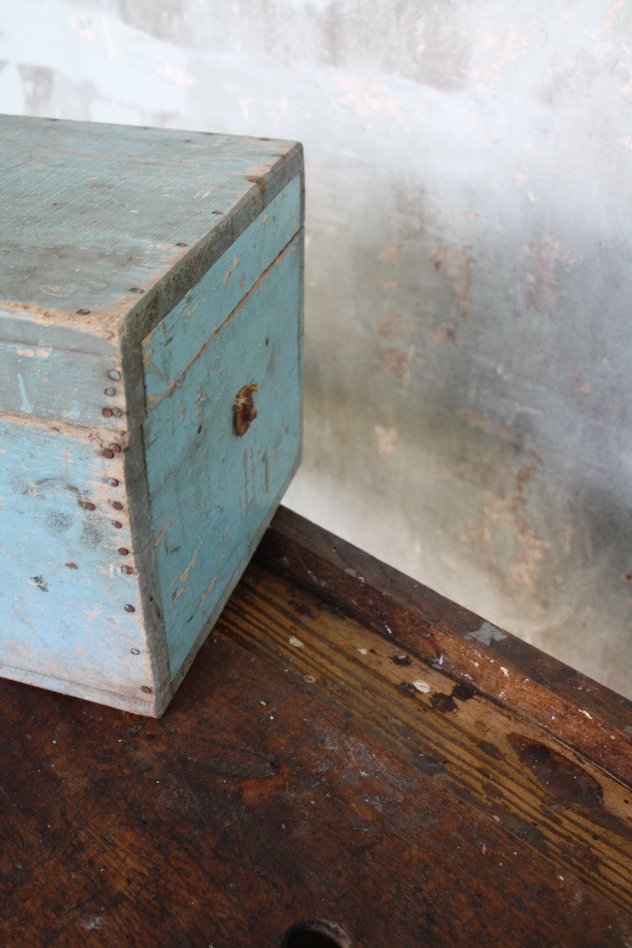 Blue vintage tool box wooden