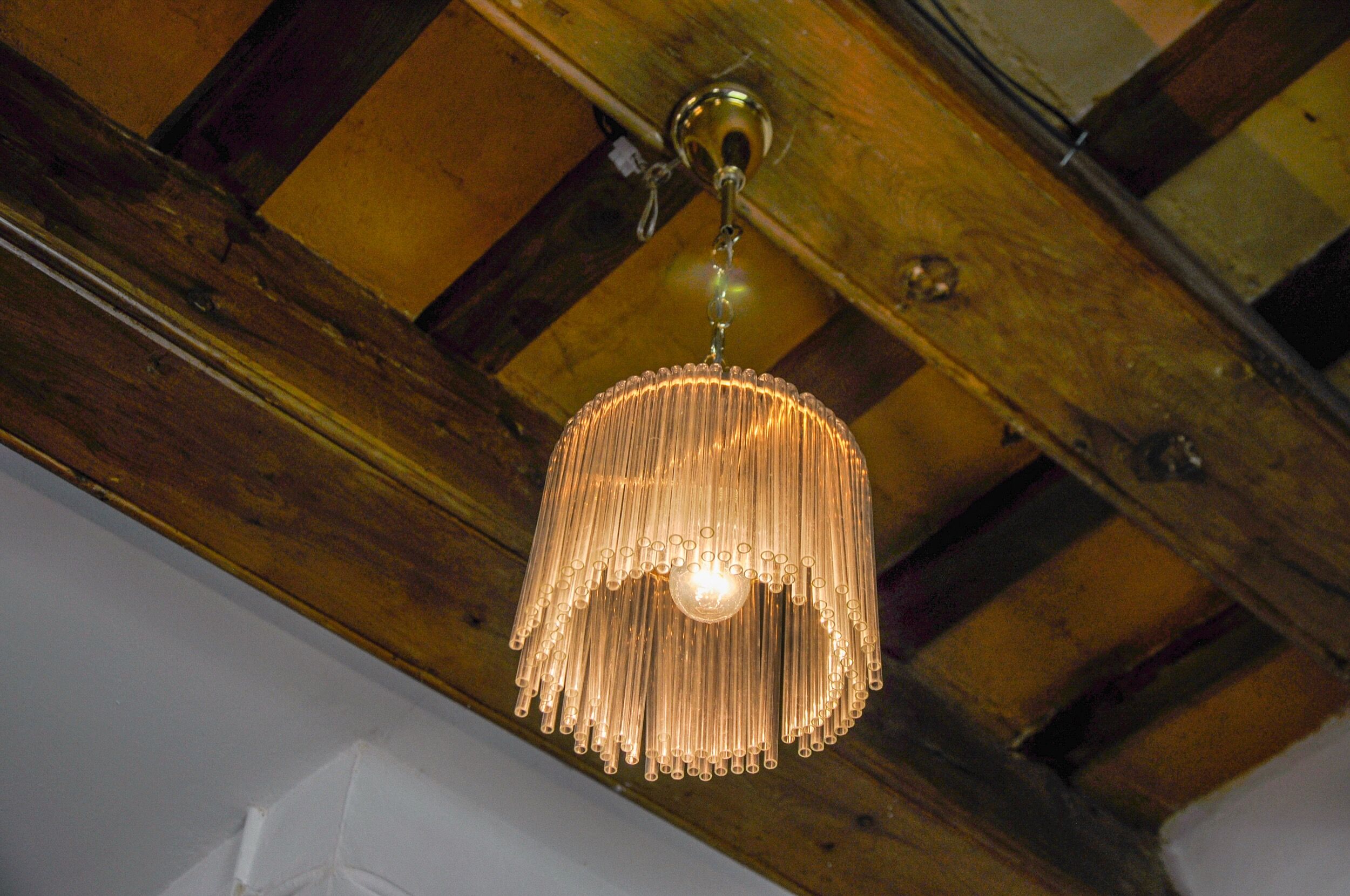 Venini pendant lamp, murano tubular glass, Italy, 1970