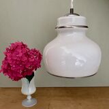 XXL vintage opaline pendant lamp with silver edges