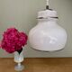 XXL vintage opaline pendant lamp with silver edges