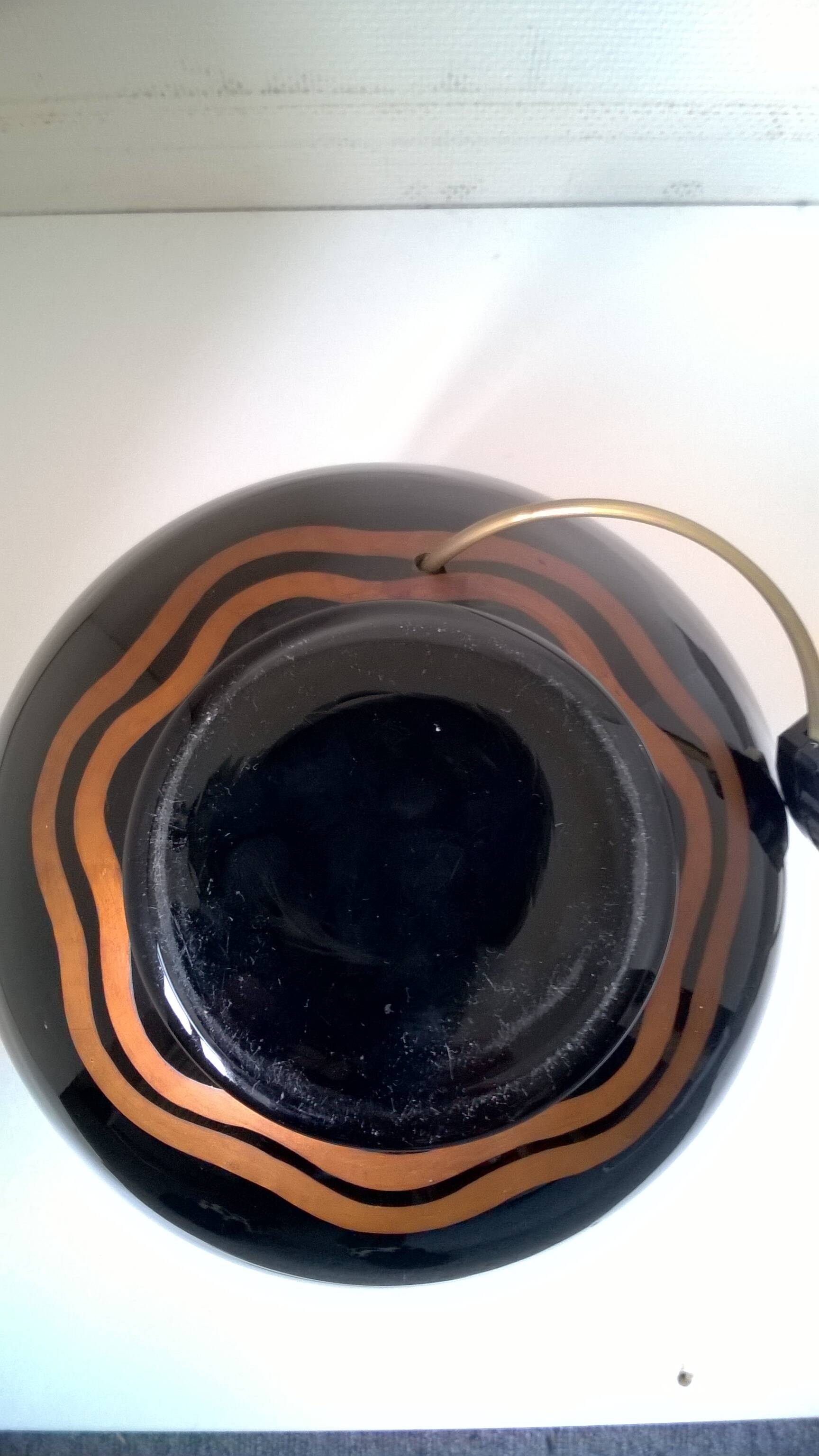 Hand-painted black opaline ball lamp base c.1930/40 Jacques Adnet style