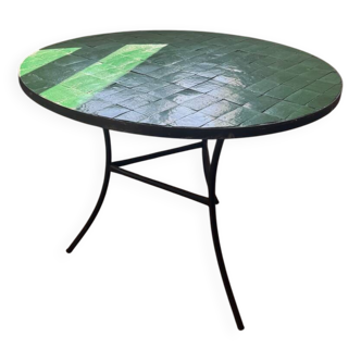Green zellige table from Morocco