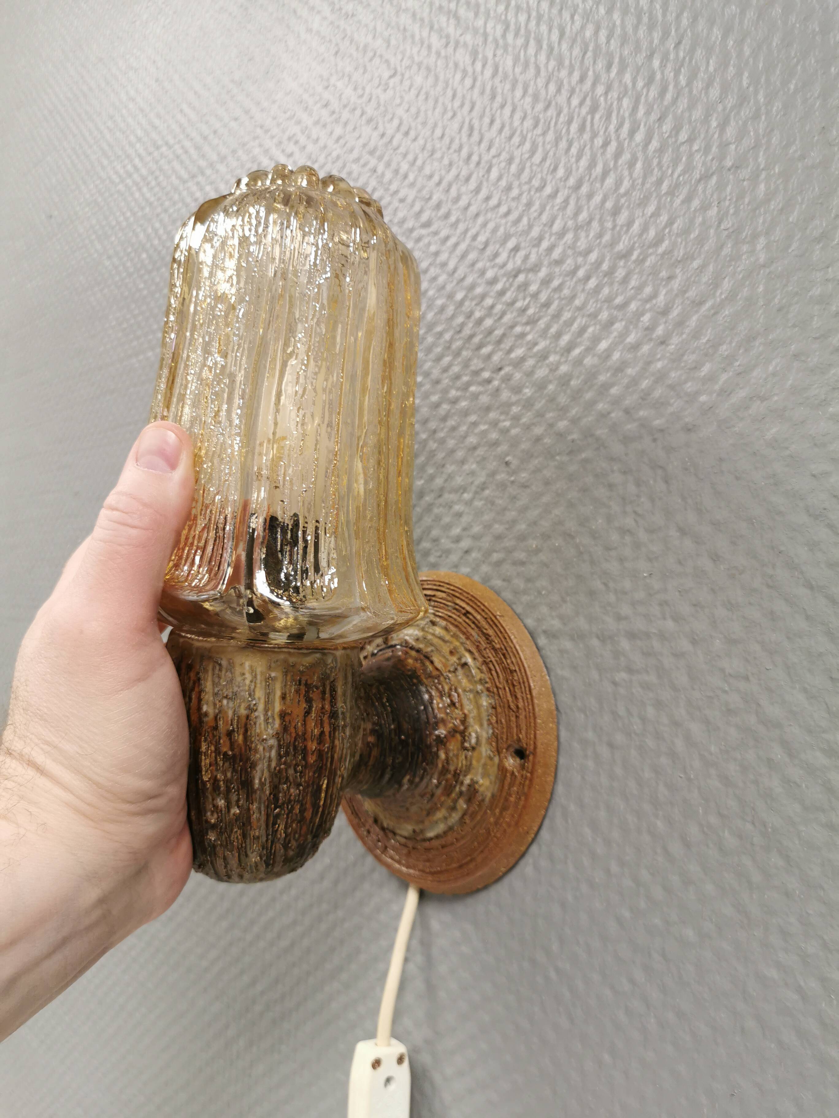 A ceramic wall lamp with a hard-pressed glass shade, Axella Denmark 1970s