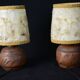 Paire de lampe en terre cuite Herbier 1970 Abat jour en laine et fleurs séchées. Bohème