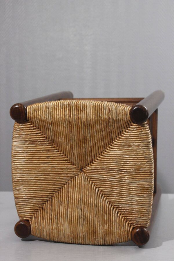 Tabouret paillé vintage design style Charlotte Perriand 1970s