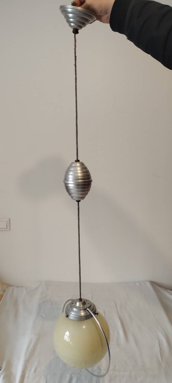 Vintage 50/60 pendant light in aluminum and opaline