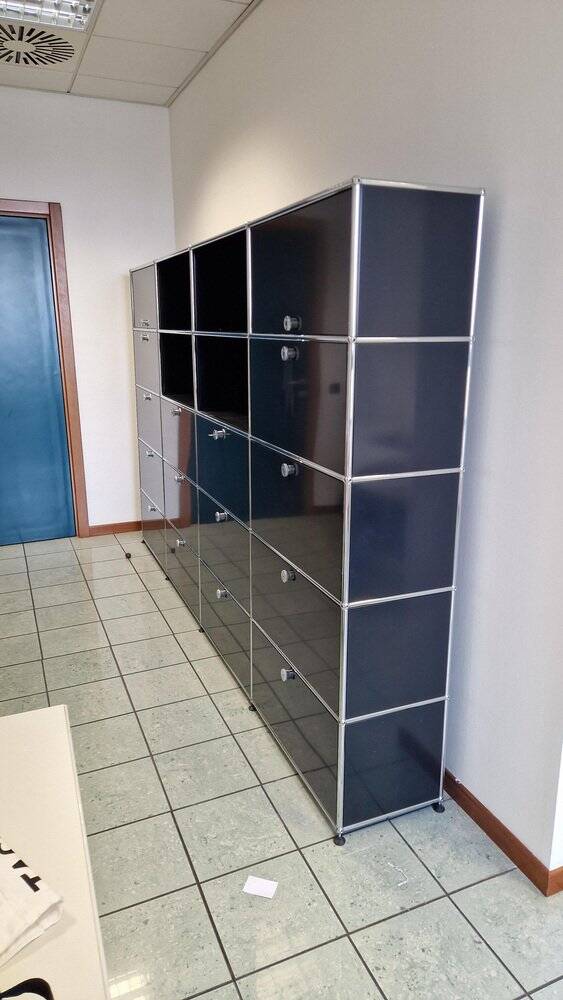 4-Module Bookcase in Chromed Metal and Blue Iron from USM Haller, 1970s