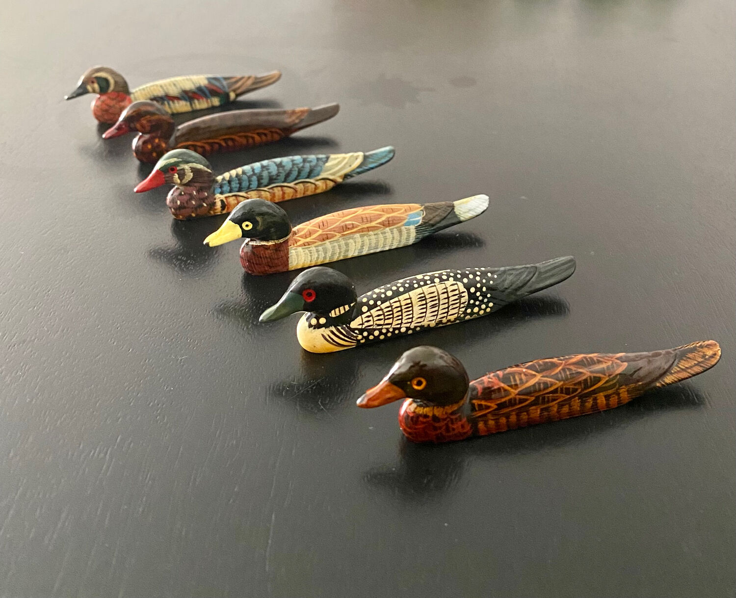 6 porte-couteaux forme canard bois laqué