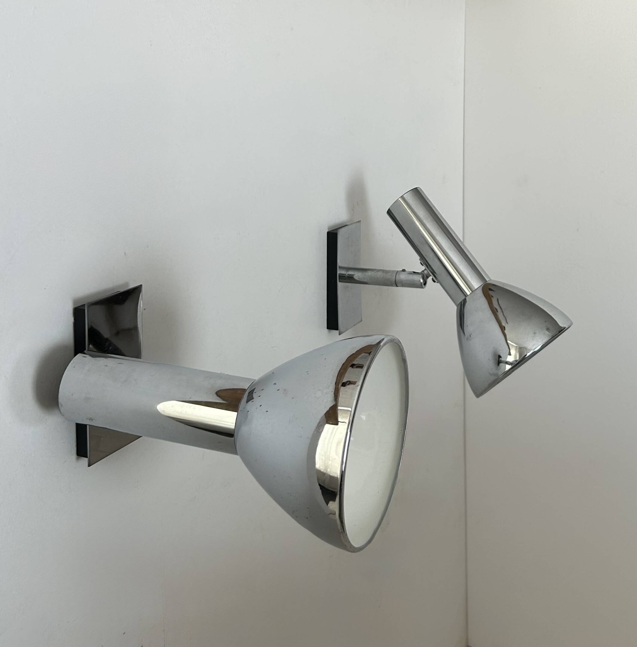 Pair of vintage adjustable wall lights, chrome-plated metal, France 1970