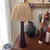 Vintage teak and raffia lamp