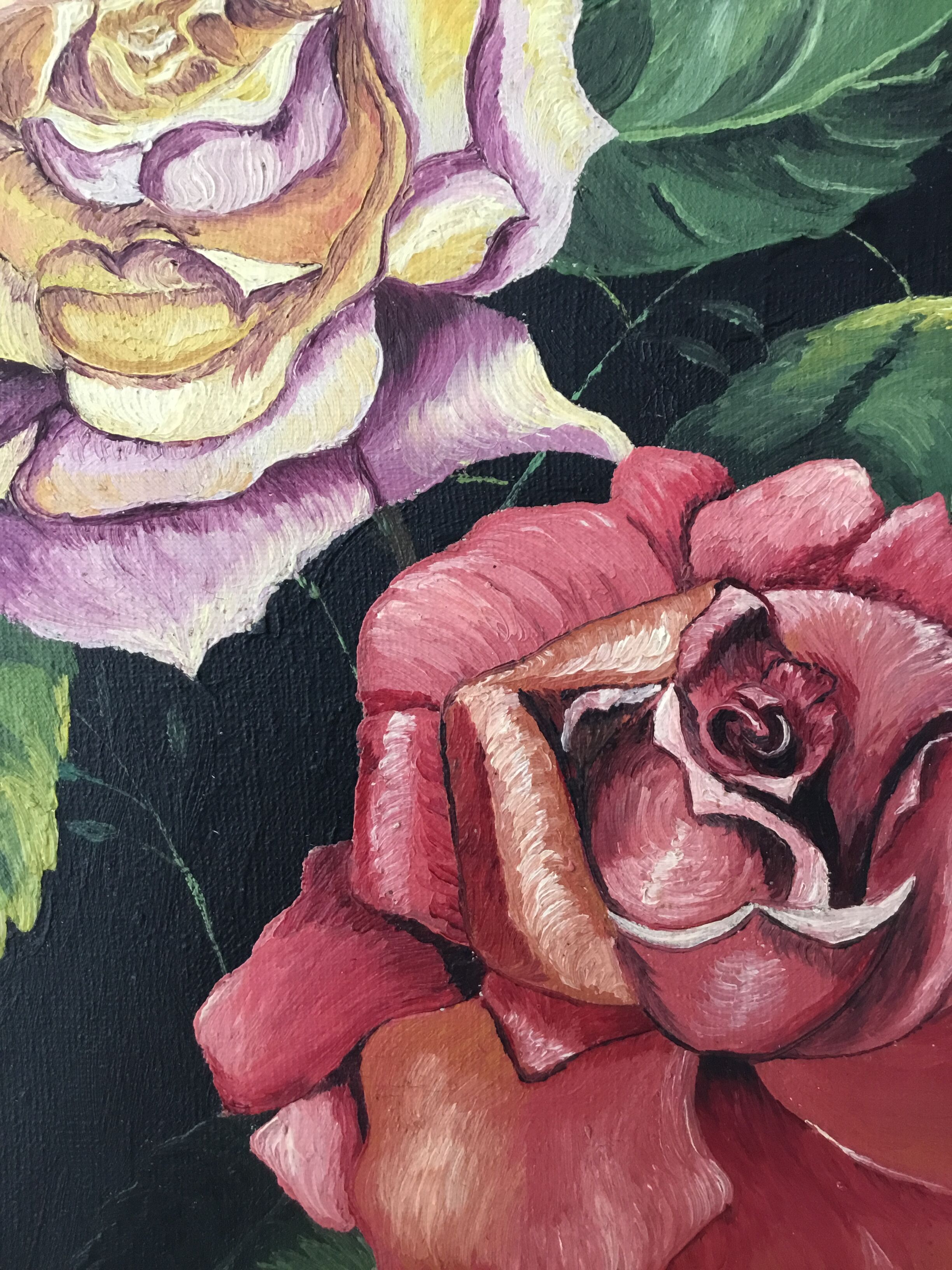 Old oil on canvas "Roses"
