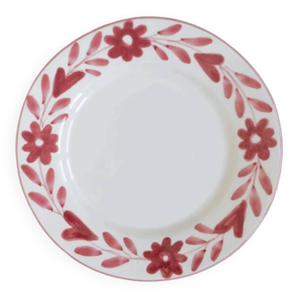 Hand-painted ceramic dessert plate with red flowers