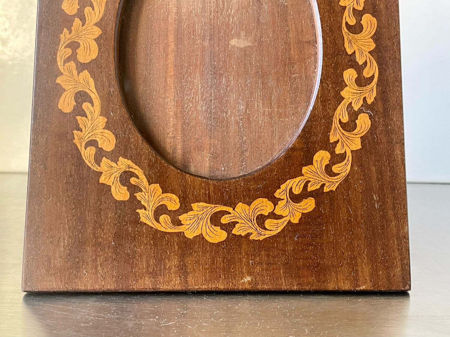 Art nouveau wooden picture frame with intarsia wood measurements 20 cm x 15 cm