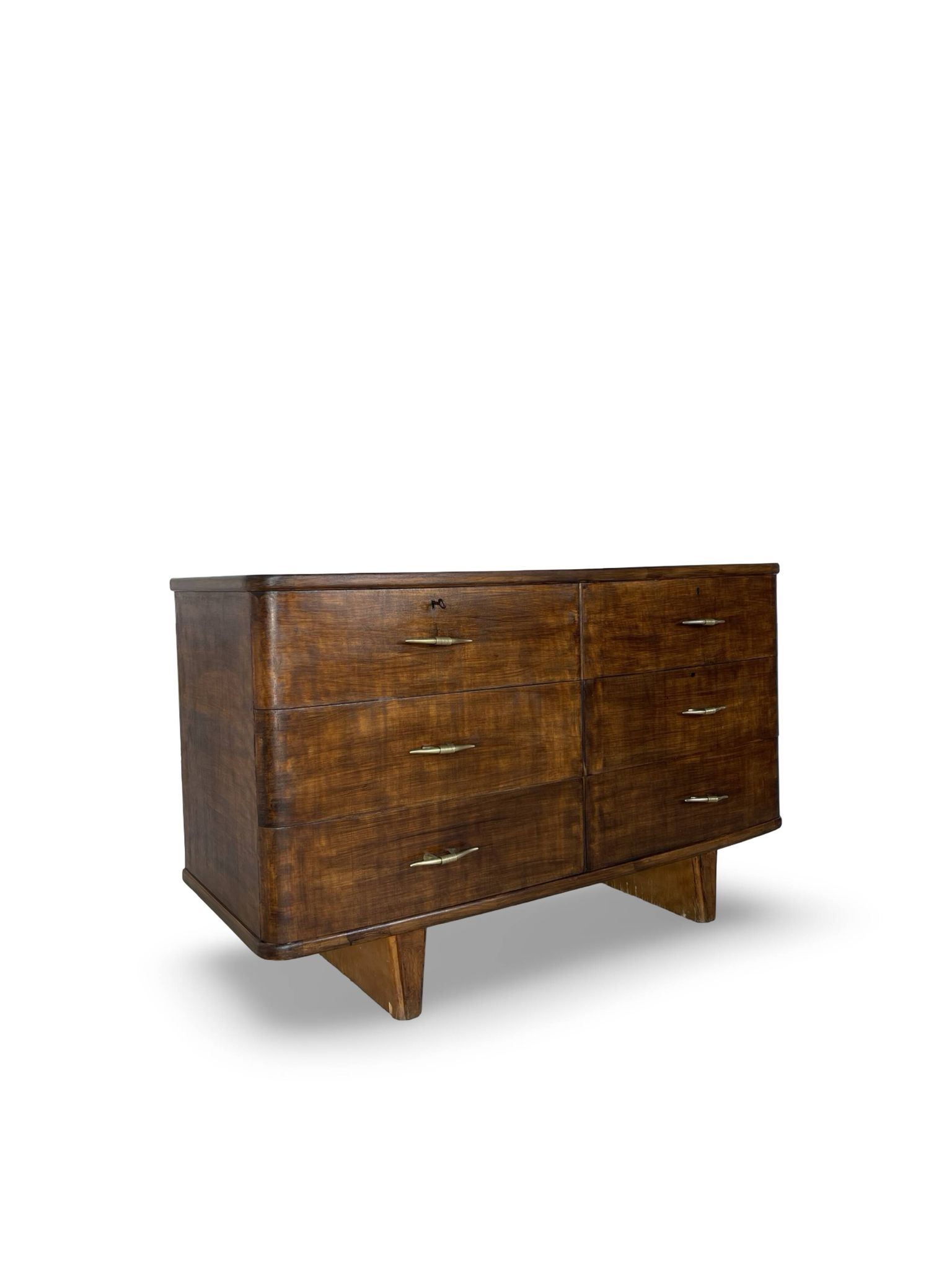 A vintage Italian chest of drawers, made of veneered walnut and solid wood,