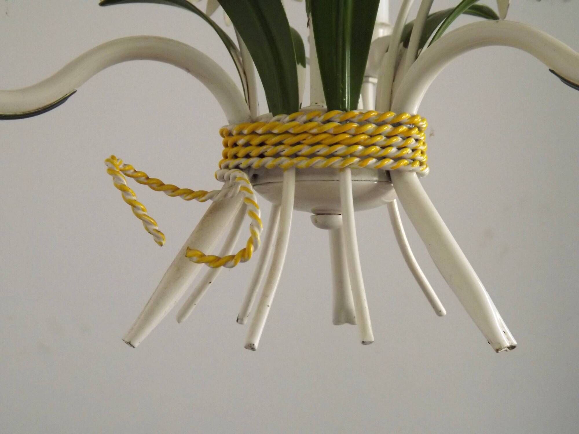 French Vintage Tied Bouquet Style Daisy Flower 3 Light Chandelier