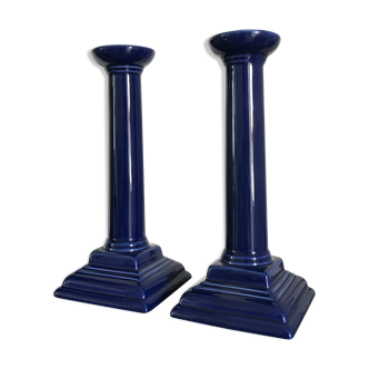 Paire de bougeoirs bleu italien