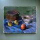 Early 20th century painting "Pot, apples and pestle"