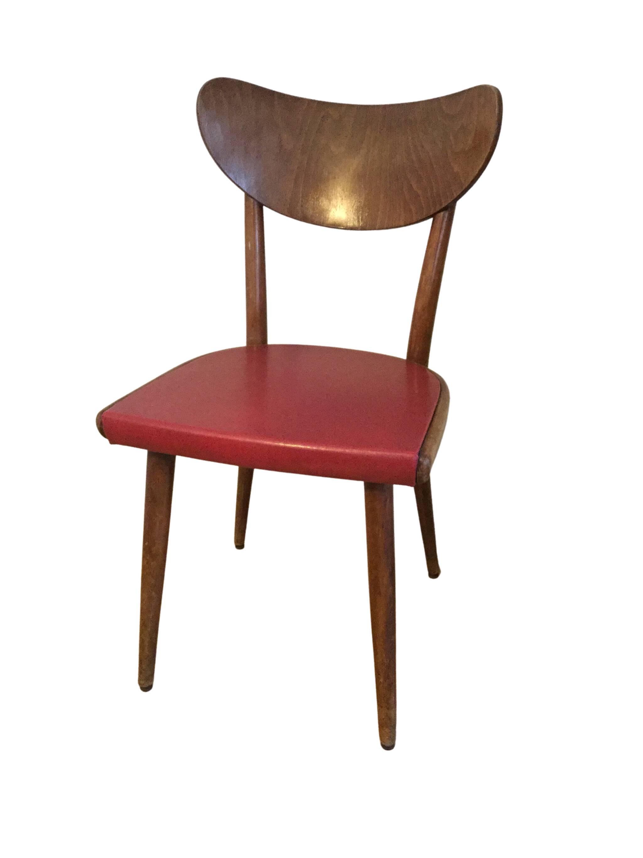 Vintage red wooden bistro chairs THONET 1950