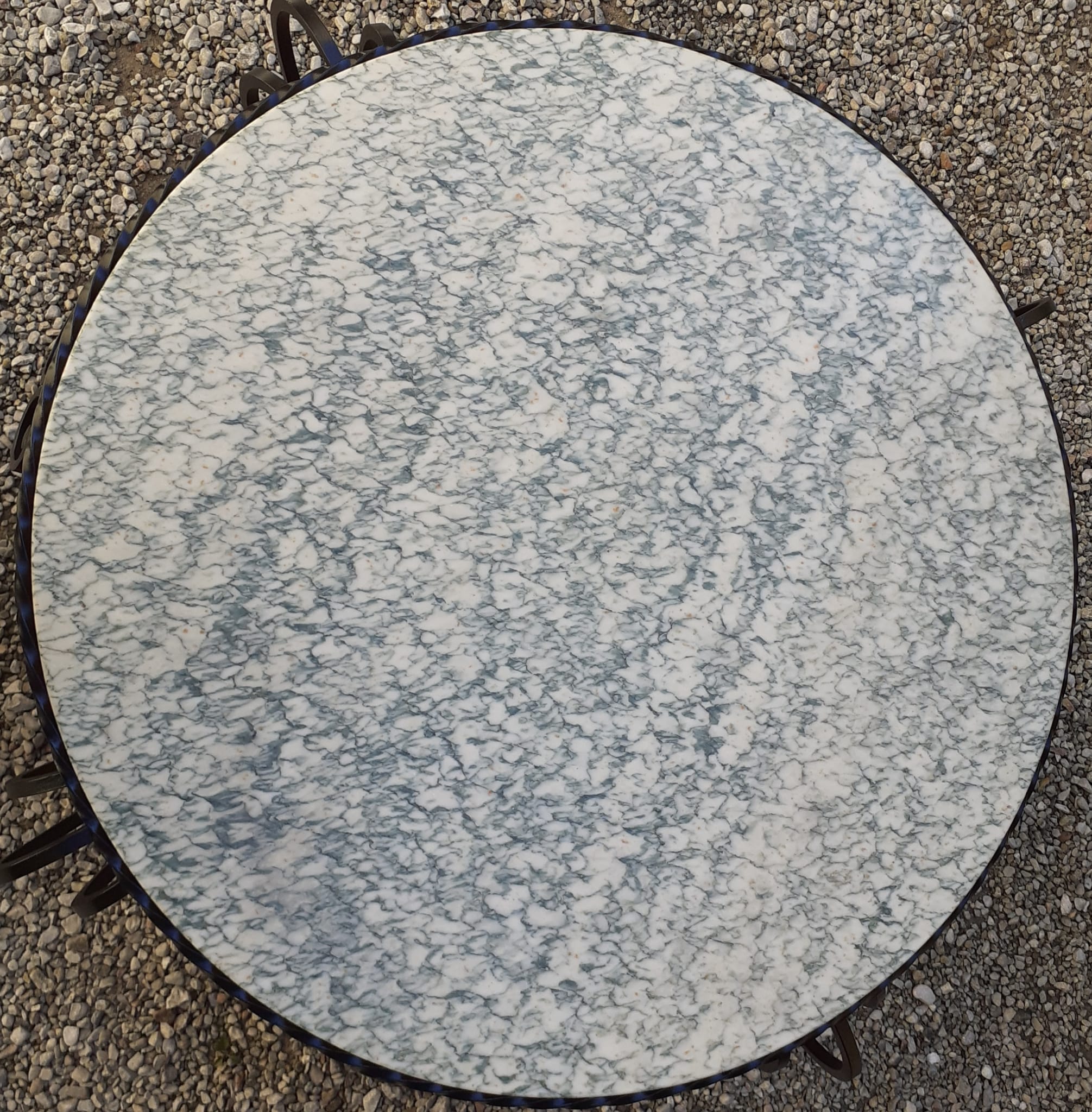 Marble and wrought iron coffee table