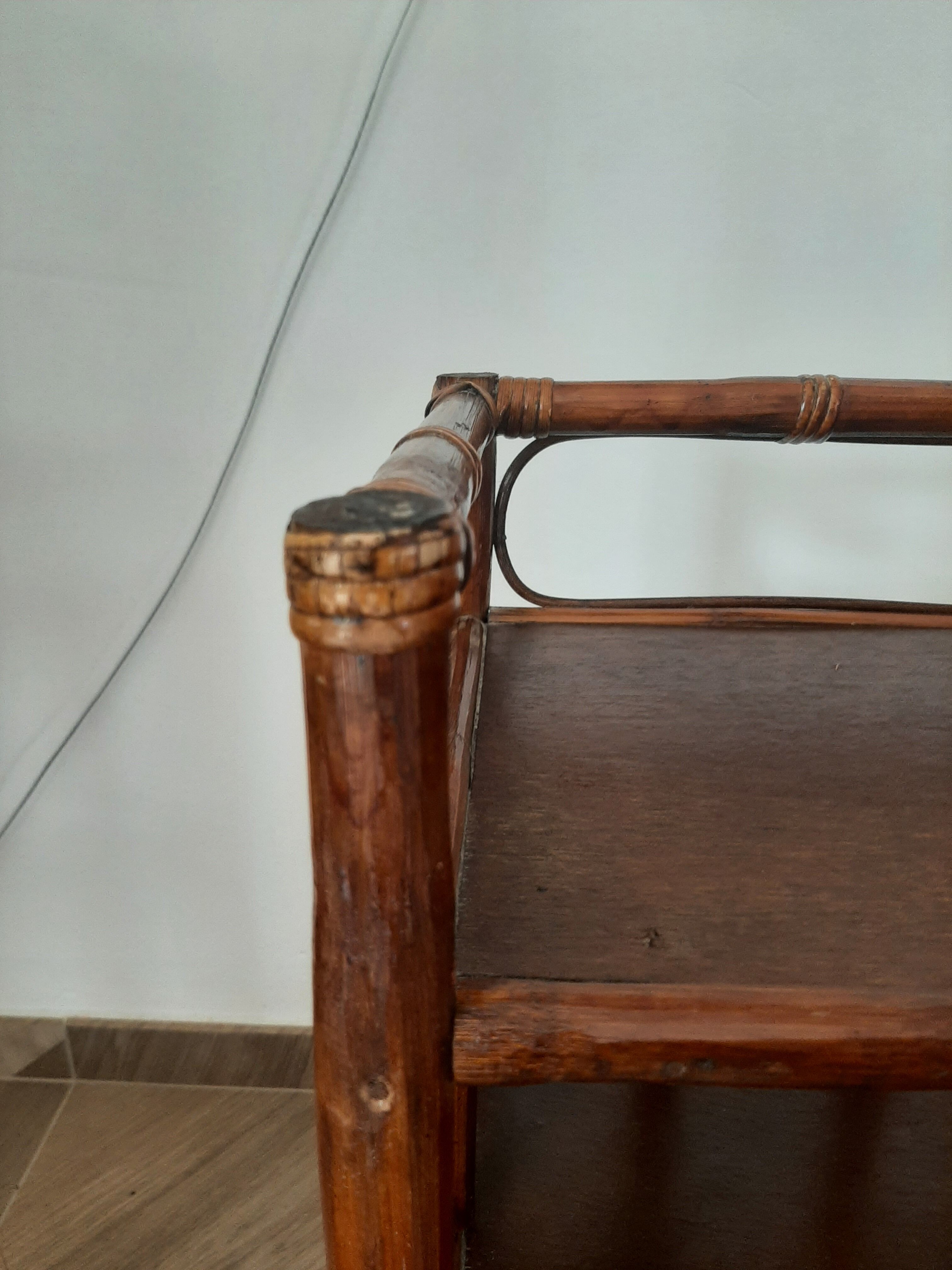 Vintage - set of 2 shelves of wooden floor, bamboo and rattan - 3 levels- retro 80s