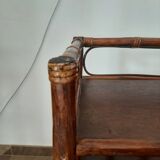 Vintage - set of 2 shelves of wooden floor, bamboo and rattan - 3 levels- retro 80s