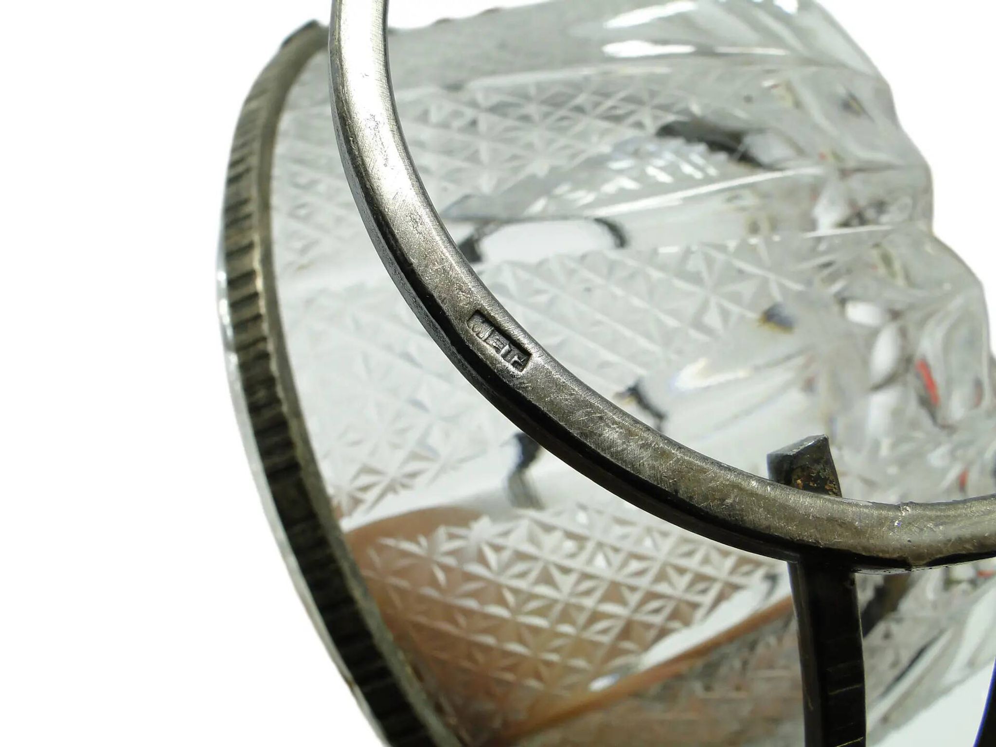 Sugar bowl, mid-century modern, transparent glass, silver-plated brass, Poland, 1960s.