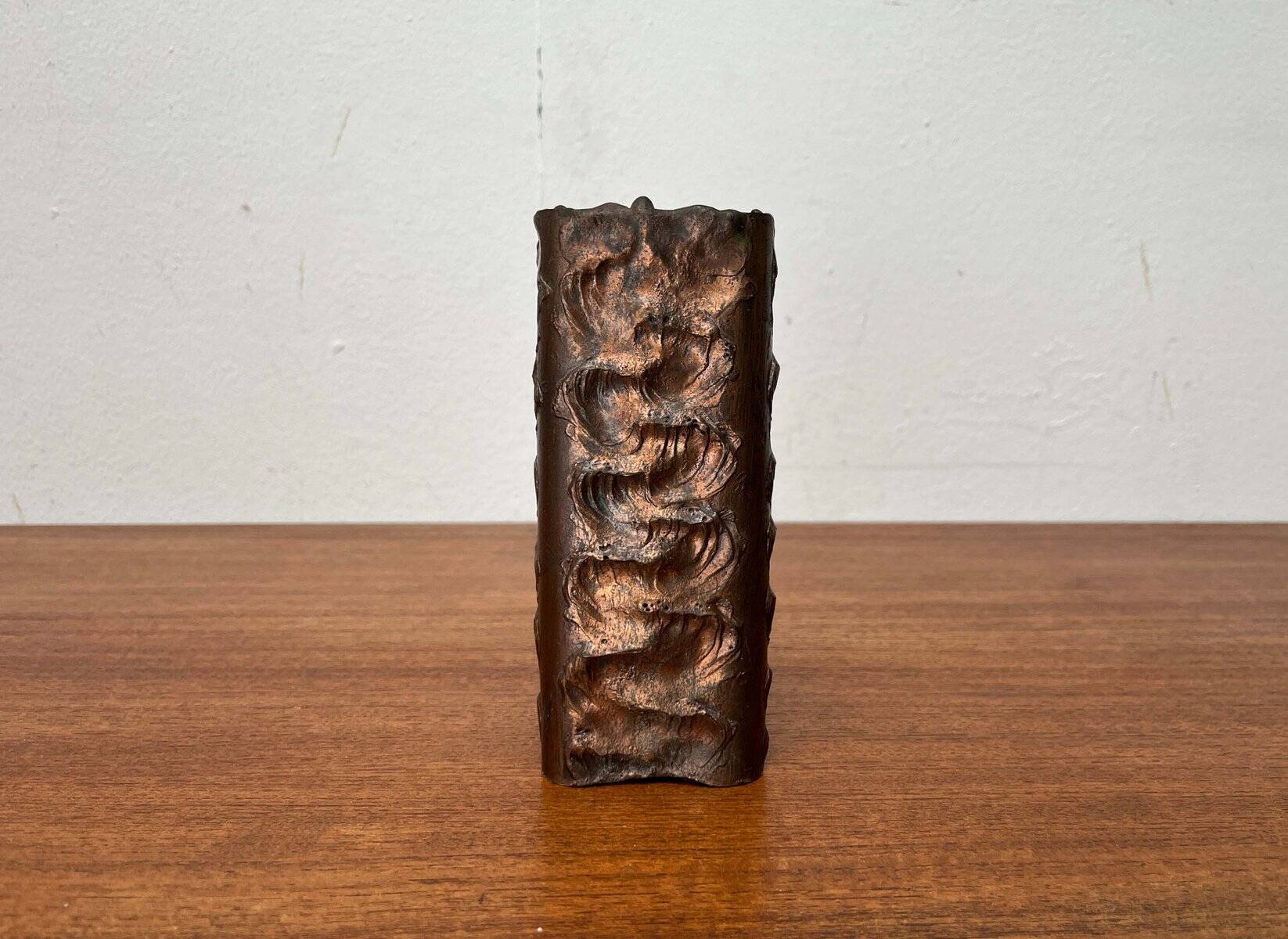 Brutalist metal block vase from the mid-century, 1960s.