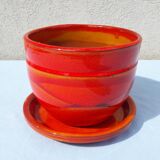 Orange planter and saucer