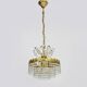 Old chandelier, brass crown ceiling light, 3 floors, 3 lights, glass pendants. 60s