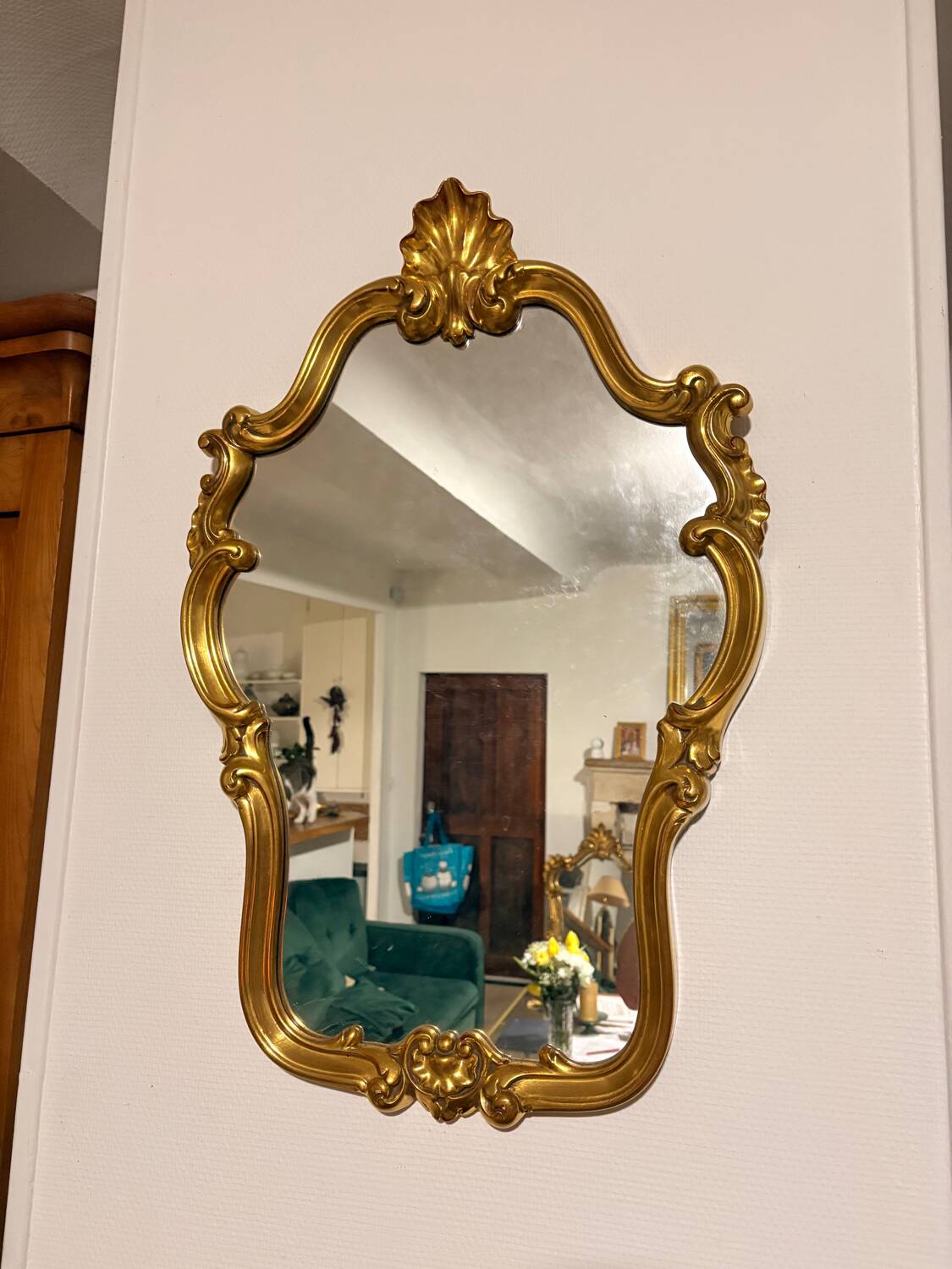 Antique Oval Wall Mirror Gold Louis XV Style Rocaille Rococo
