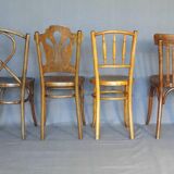 Set of 4 bistro chairs, wooden seats 1925