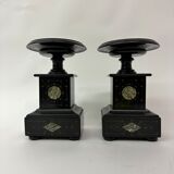 Set of 2 antique black marble candle stands, 1930's Art deco