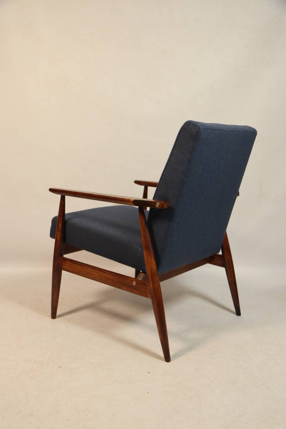 Vintage armchair natural wool blue marin modern design by H.Lis