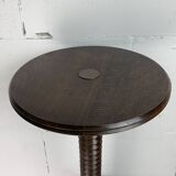 Brutalist Wood Turned Wine Press Side Table