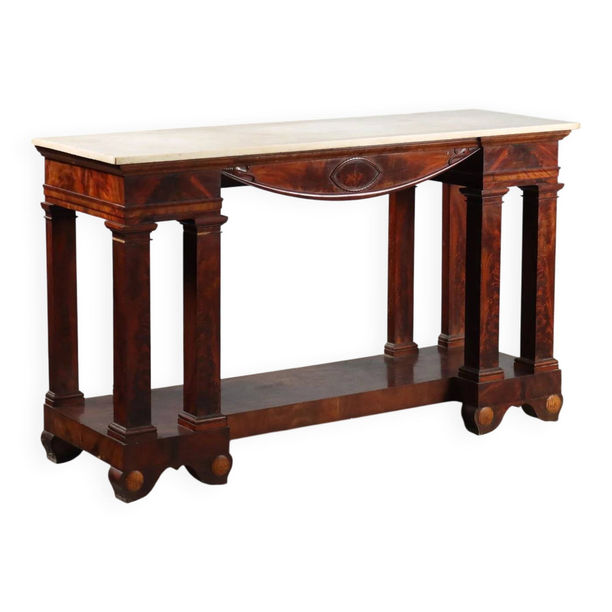 Empire console in mahogany and white marble, 19th century.